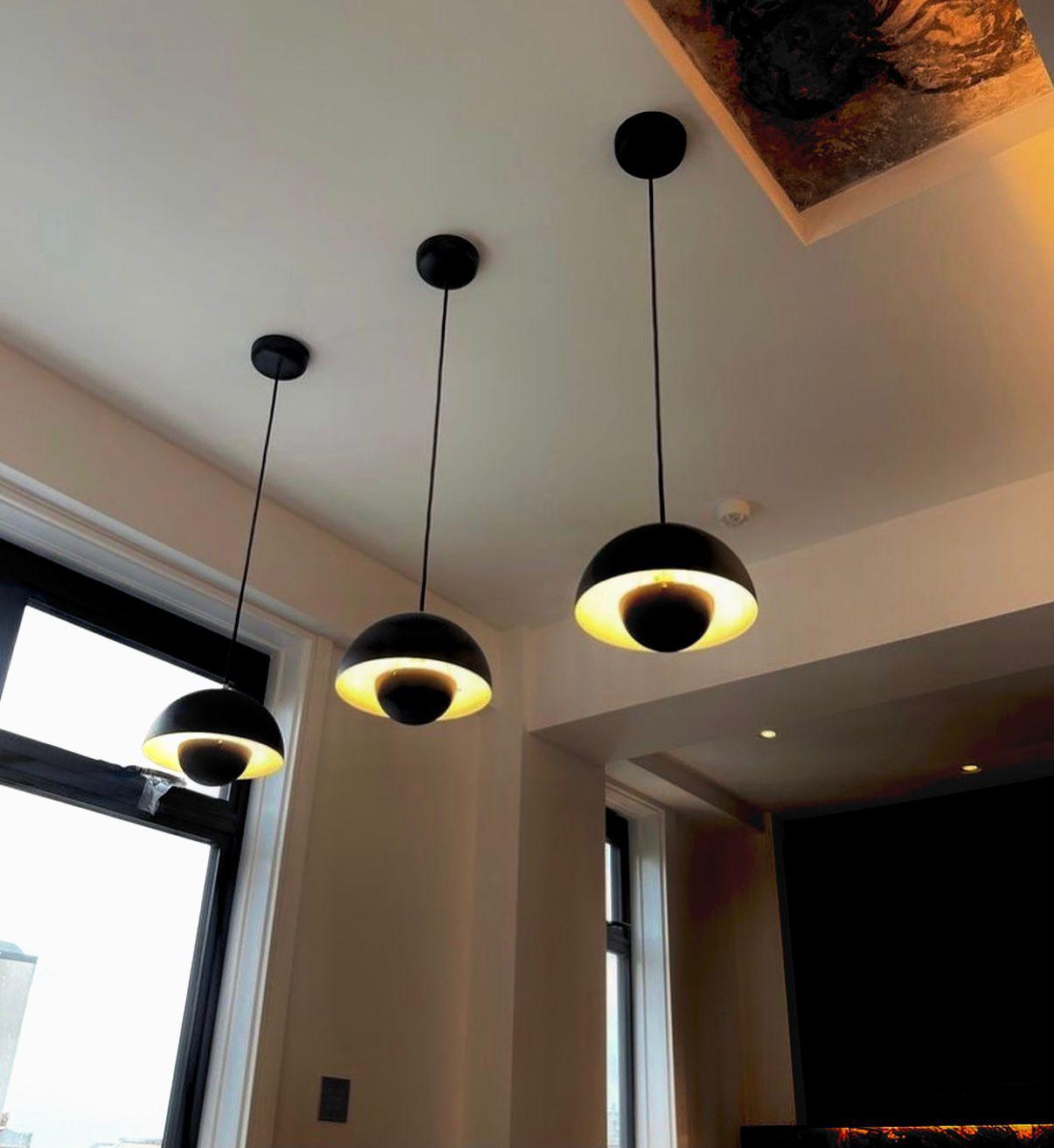 Modern black pendant lights installed by LJK Electrical Surrey